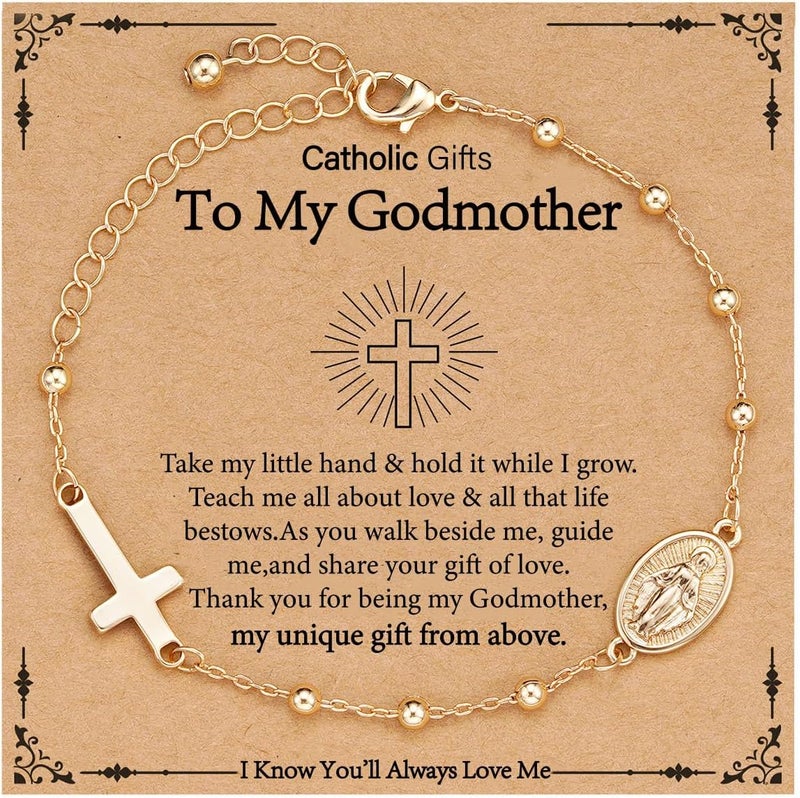 VULETO Catholic Virgin Mary Cross Bracelet Gifts for Girls Teens Women, Rosary Beads Charm Link Chain Bracelet Christmas Christian Religious Jewelry Gifts - Image 1